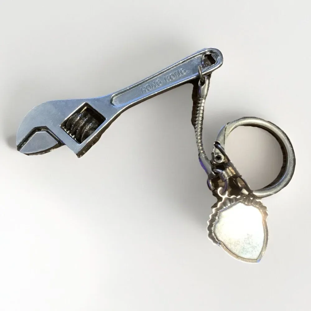 Vintage 2.5 Inch Metal Crescent Wrench Keychain Made in Hong Kong - LA Zoo , CA